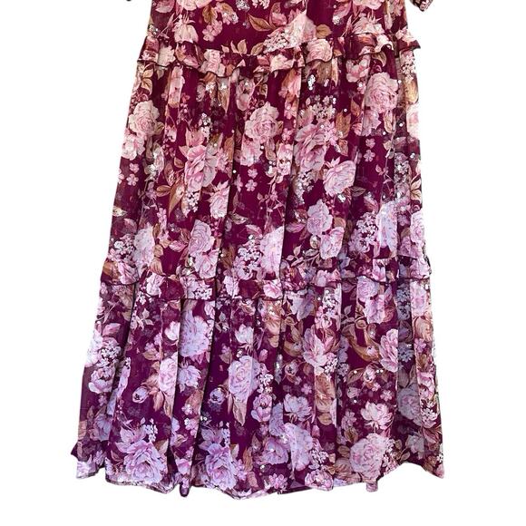 Altar’d State Womens‎ Burgundy Sequin Floral Maxi Dress Open Back Size Small - Picture 7 of 16
